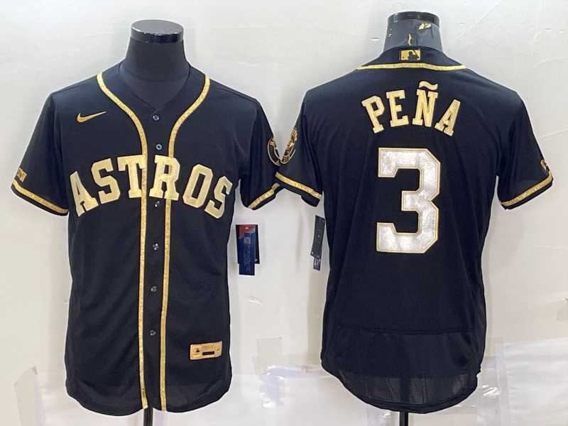 Men%27s Houston Astros #3 Jeremy Pena Black Gold Flex Base Stitched Jerseys
